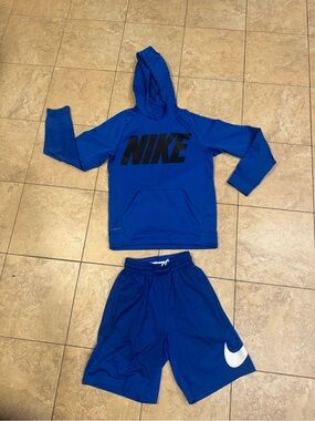 Nike Royal Blue Hoodie and Athletic Shorts Set with Black Logo